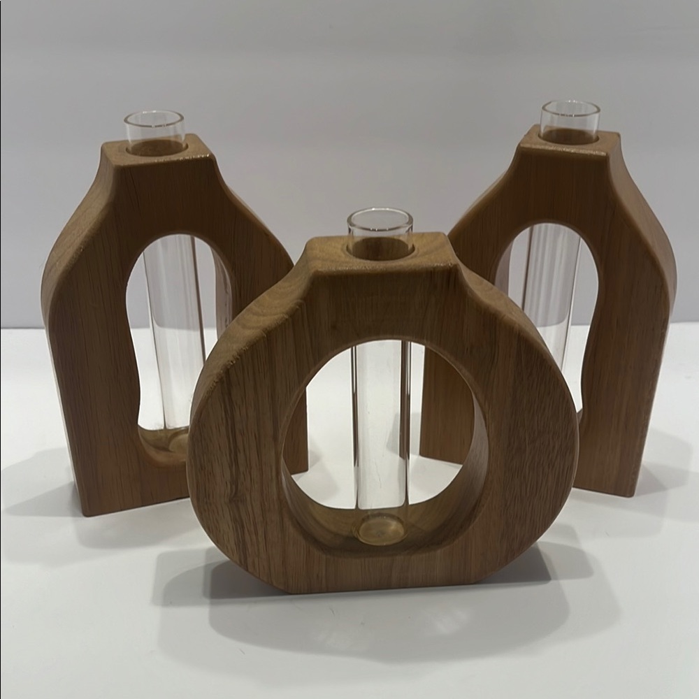 Wooden Geometric Vase Set or propagation vase